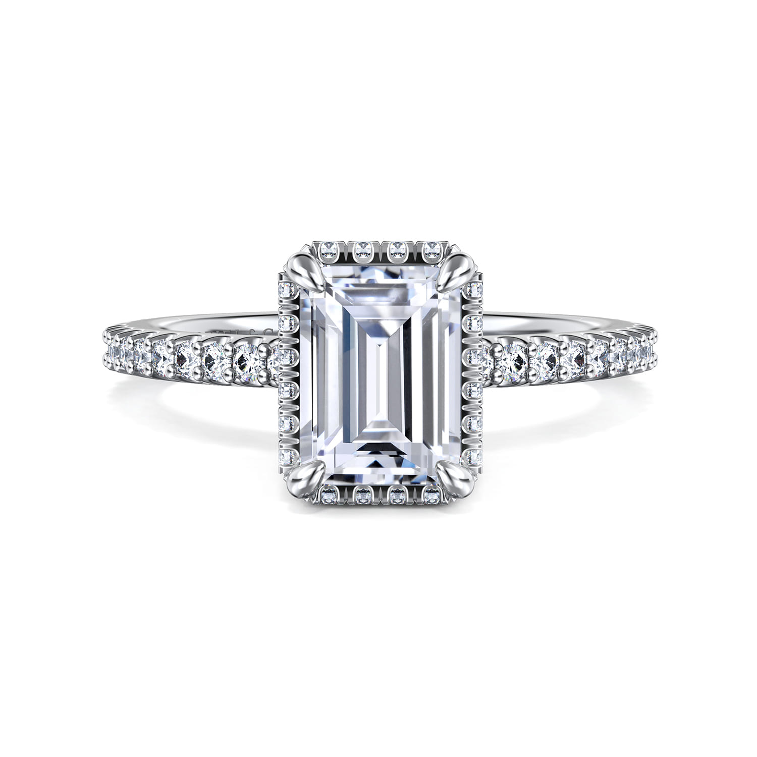 Senne - 14K White Gold Emerald Cut Hidden Halo Diamond Engagement Ring