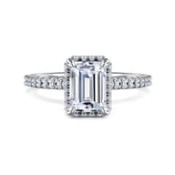 Senne - 14K White Gold Emerald Cut Hidden Halo Diamond Engagement Ring