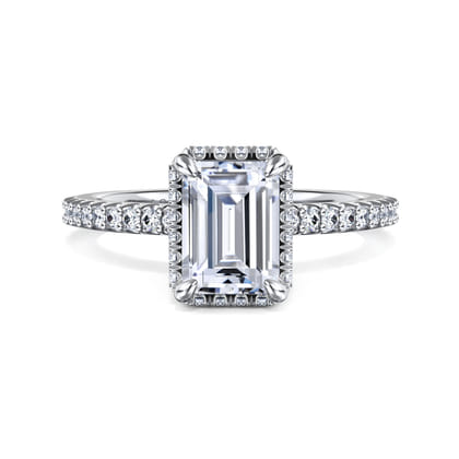 Senne - 14K White Gold Emerald Cut Hidden Halo Diamond Engagement Ring