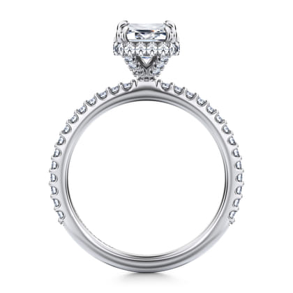 Senne - 14K White Gold Emerald Cut Hidden Halo Diamond Engagement Ring
