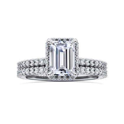 Senne - 14K White Gold Emerald Cut Hidden Halo Diamond Engagement Ring