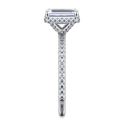 Senne - 14K White Gold Emerald Cut Hidden Halo Diamond Engagement Ring