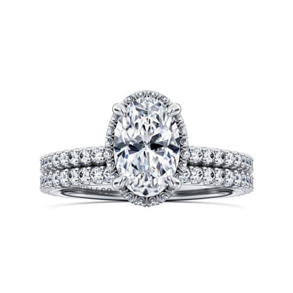 Senne - 14K White Gold Oval Cut Hidden Halo Diamond Engagement Ring