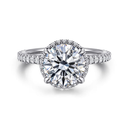 Senne - 14K White Gold Round Hidden Halo Diamond Engagement Ring