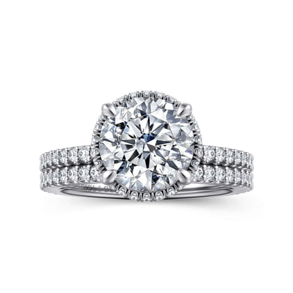 Senne - 14K White Gold Round Hidden Halo Diamond Engagement Ring