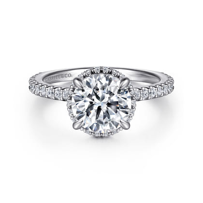 Senne - 14K White Gold Round Hidden Halo Diamond Engagement Ring