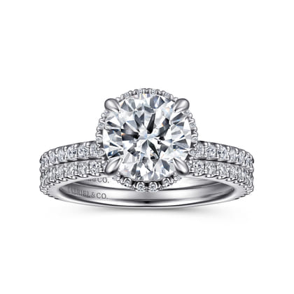 Senne - 14K White Gold Round Hidden Halo Diamond Engagement Ring