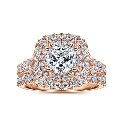 Sequoia - 14K Rose Gold Cushion Double Halo Diamond Engagement Ring - 1 ct - Shot 4