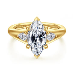 Serenelle - 14K Yellow Gold Marquise Shape Three Stone Diamond Engagement Ring
