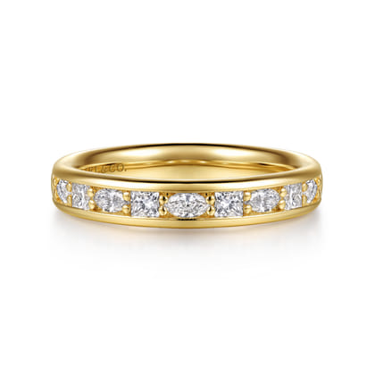Serenique - 14K Yellow Gold Prong Setting Marquise and Channel Setting Princess Cut Diamond Anniversary Band