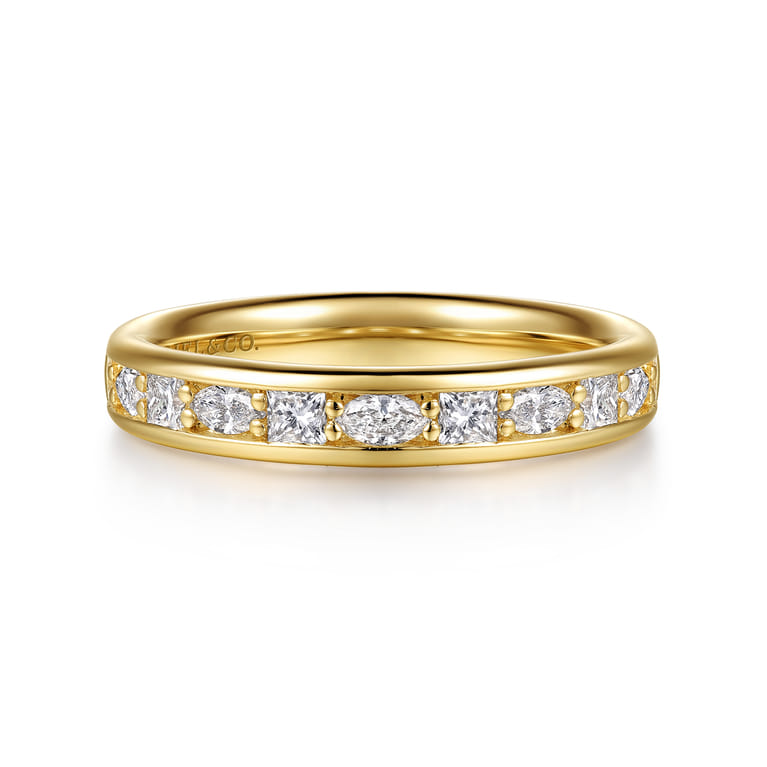 Straight Wedding Ring in 14k Yellow Gold with Marquise Natural Diamond at Gabriel & Co. - Shot 1