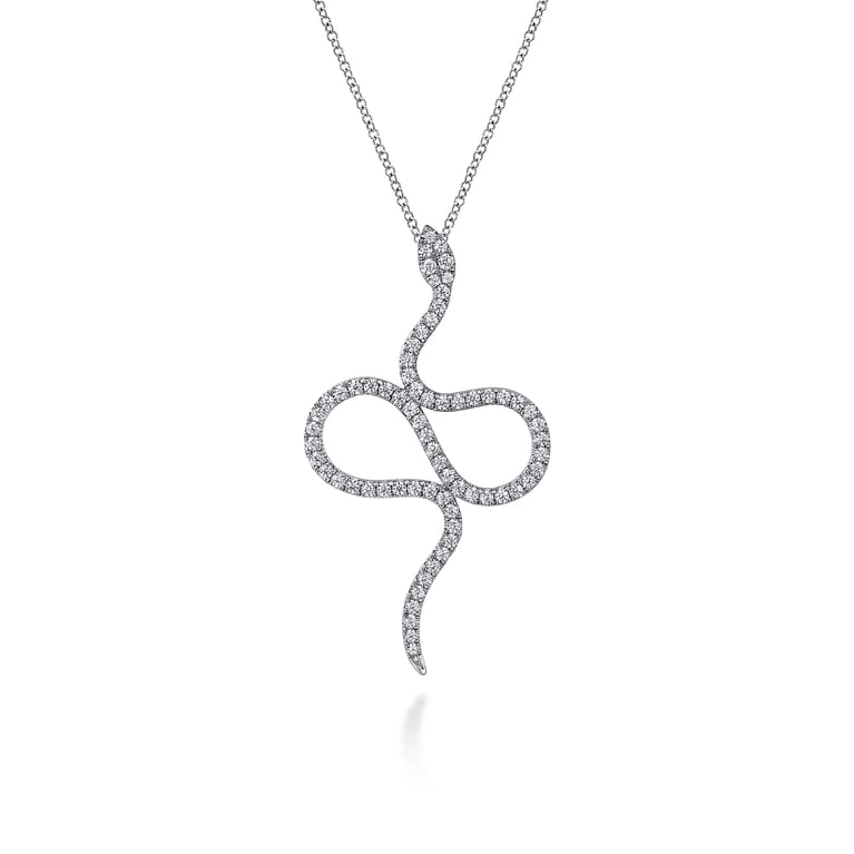 Serpentina - 14K White Gold Diamond Snake Pendant Necklace - 0.75 ct - Shot 1