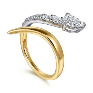 Serpentina - 14K White and Yellow Gold Diamond Bypass Snake Ring