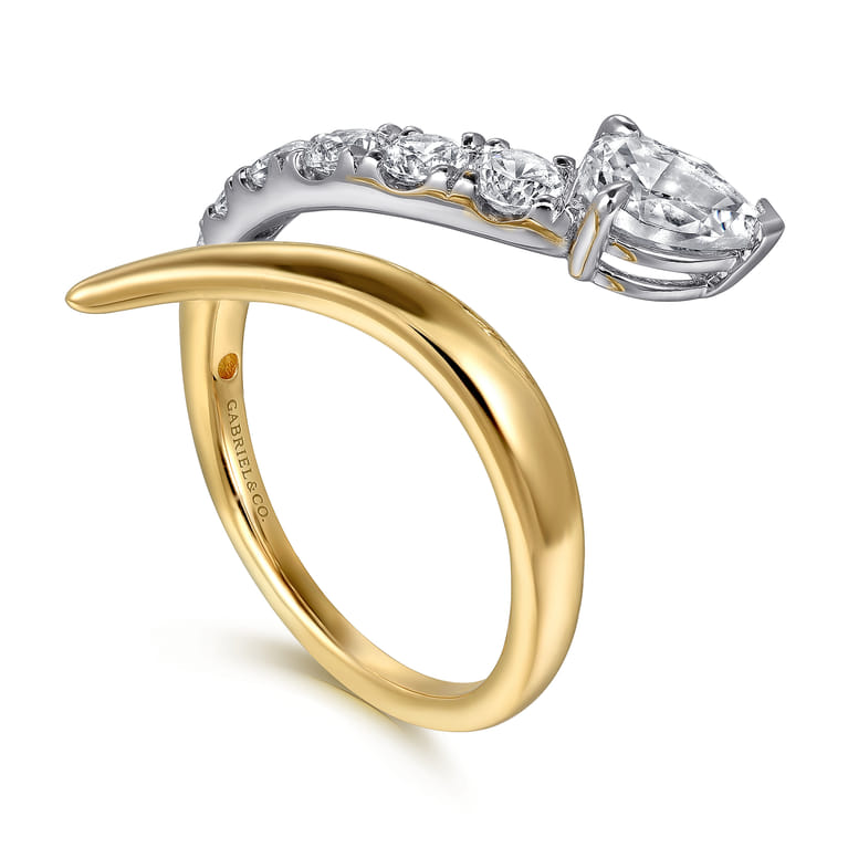 Serpentina - 14K White and Yellow Gold Diamond Bypass Snake Ring - 1 ct - Shot 3