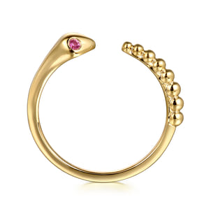 Serpentina - 14K Yellow Gold Bujukan And Ruby Snake Open Ring