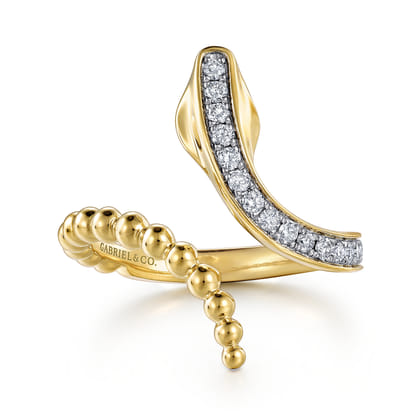 Serpentina - 14K Yellow Gold Bujukan Diamond Open Snake Ring
