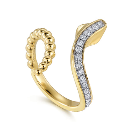 Serpentina - 14K Yellow Gold Bujukan Diamond Open Snake Ring