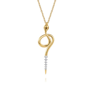 Serpentina - 14K Yellow Gold Diamond Snake Drop Necklace