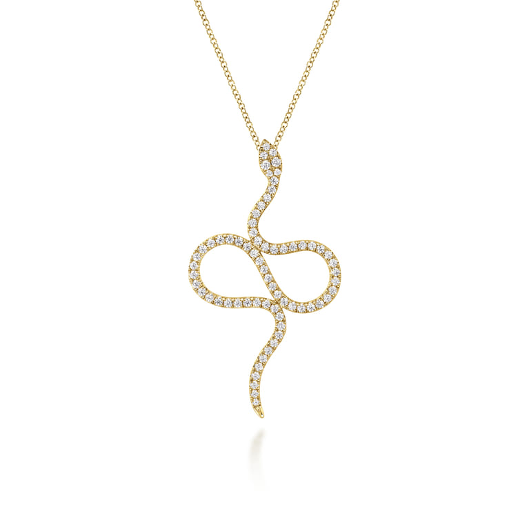 Serpentina - 14K Yellow Gold Diamond Snake Pendant Necklace - 0.75 ct - Shot 1