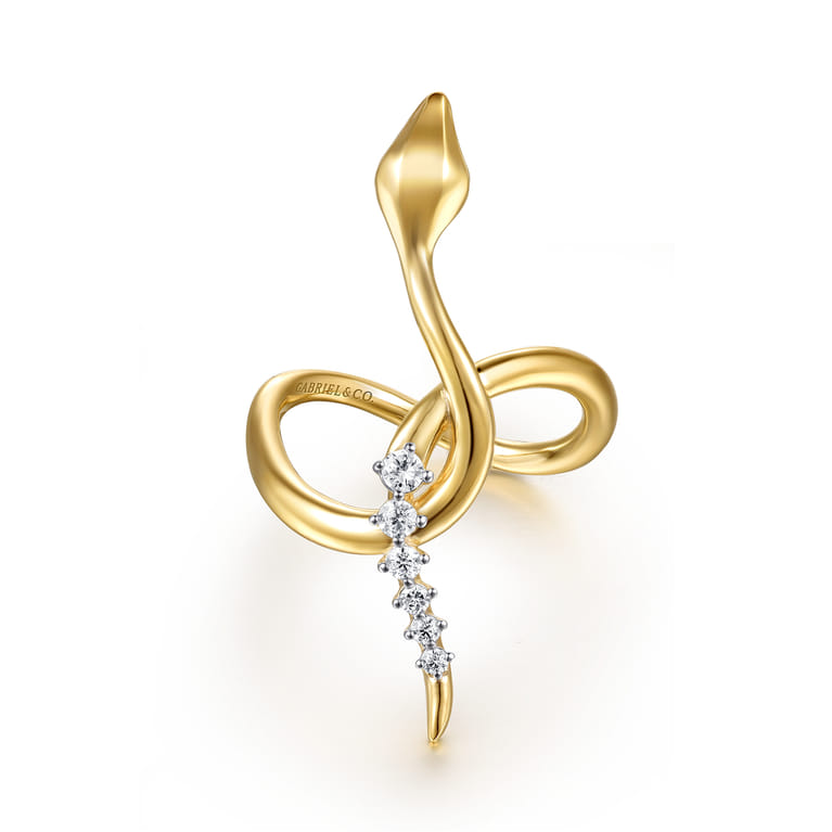 Serpentina - 14K Yellow Gold Diamond Snake Twisted Ring - 0.15 ct - Shot 1