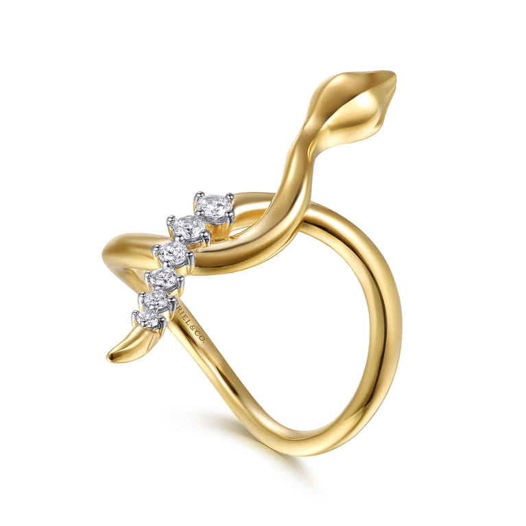 Serpentina - 14K Yellow Gold Diamond Snake Twisted Ring - 0.15 ct - Shot 3