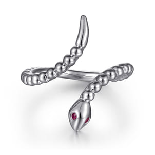 Serpentina - 925 Sterling Silver Snake Bujukan Ruby Bypass Ring