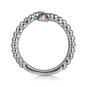 Serpentina - 925 Sterling Silver Snake Bujukan Ruby Bypass Ring