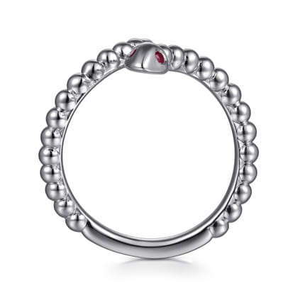 Serpentina - 925 Sterling Silver Snake Bujukan Ruby Bypass Ring