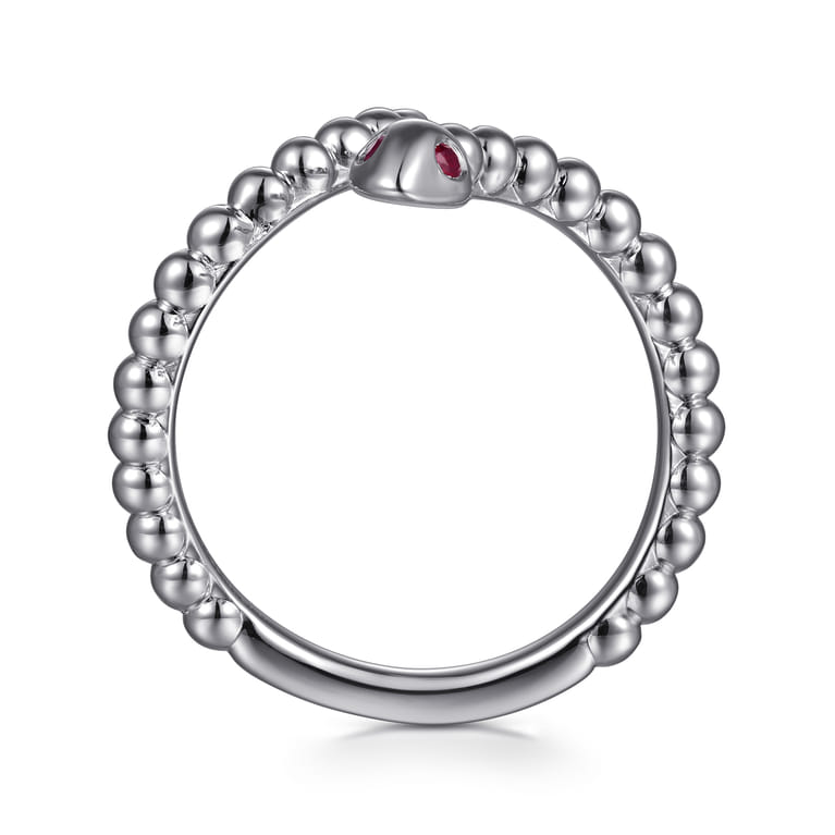 Serpentina - 925 Sterling Silver Snake Bujukan Ruby Bypass Ring - Shot 2