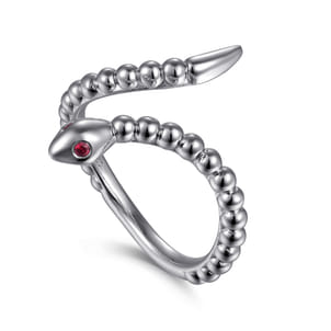 Serpentina - 925 Sterling Silver Snake Bujukan Ruby Bypass Ring