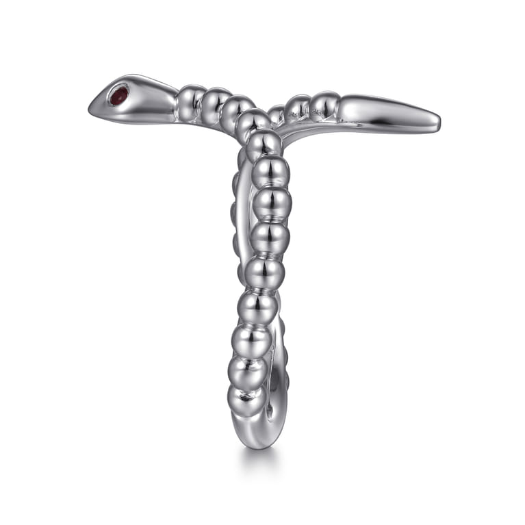 Serpentina - 925 Sterling Silver Snake Bujukan Ruby Bypass Ring - Shot 4