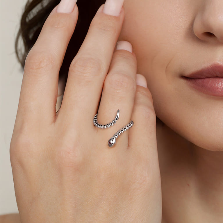 Serpentina - 925 Sterling Silver Snake Bujukan Ruby Bypass Ring - Shot 5
