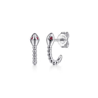 Serpentina - 925 Sterling Silver Snake Bujukan Ruby J Hoop Stud Earrings