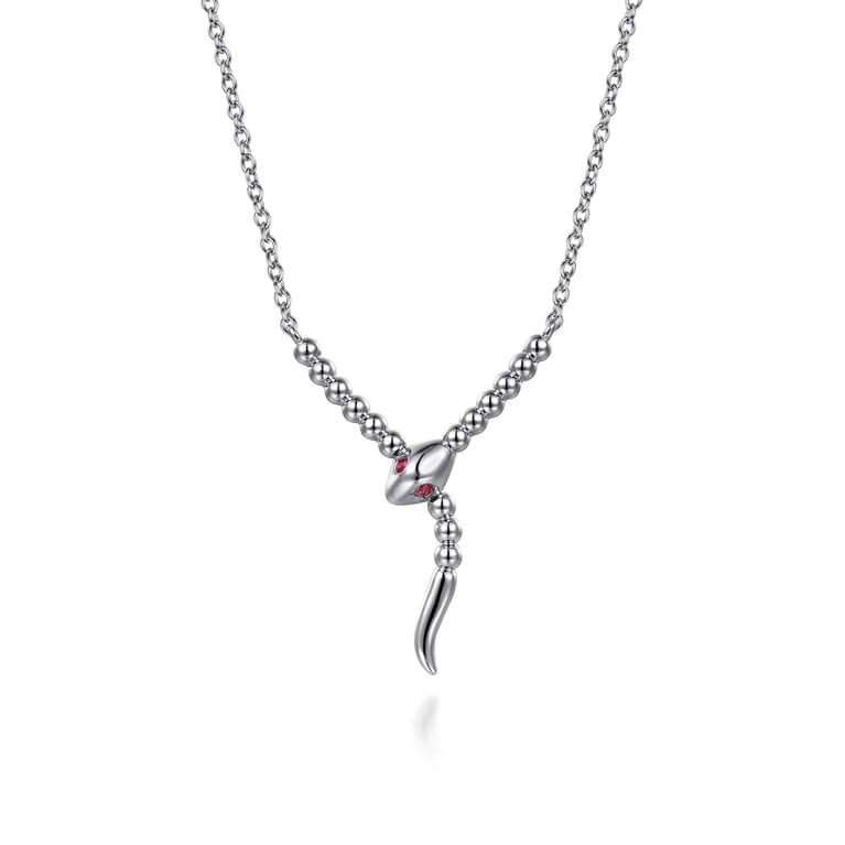 Serpentina - 925 Sterling Silver Snake Bujukan Ruby Y Necklace - Shot 1