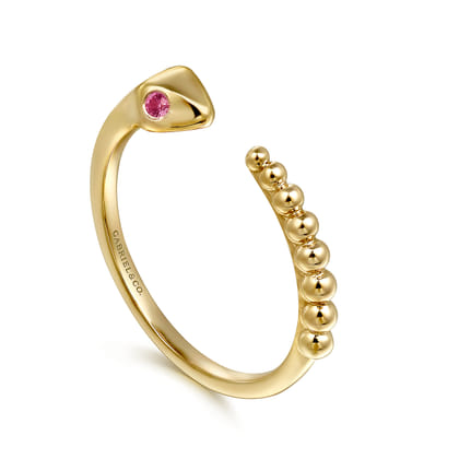 Serpentina - Stackable Open Ring Snake 14K Yellow Gold Ruby