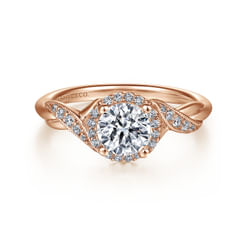 Vintage Inspired 14K Rose Gold Round Halo Diamond Engagement Ring