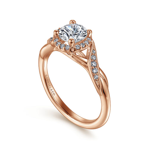 Shae - Vintage Inspired 14K Rose Gold Round Halo Diamond Engagement Ring - 0.13 ct - Shot 3