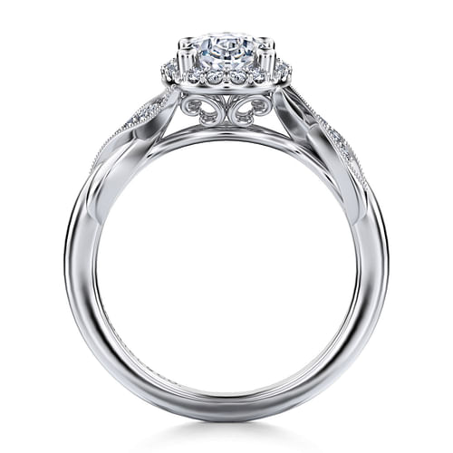Shae - Vintage Inspired 14K White Gold Oval Halo Diamond Engagement Ring - 0.16 ct - Shot 2