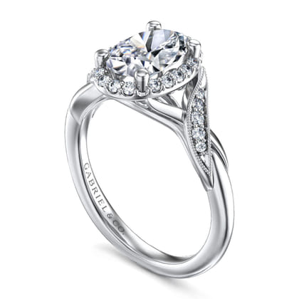 Shae - Vintage Inspired 14K White Gold Oval Halo Diamond Engagement Ring