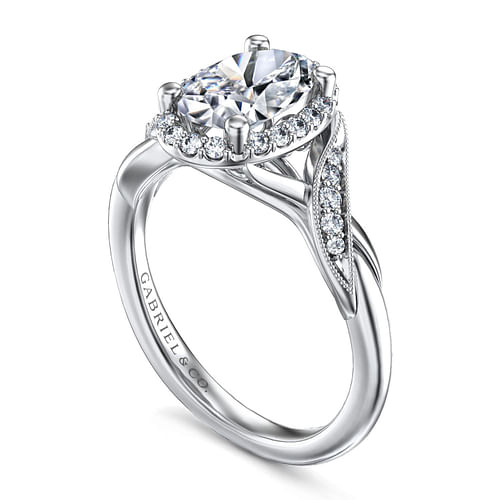 Shae - Vintage Inspired 14K White Gold Oval Halo Diamond Engagement Ring - 0.16 ct - Shot 3