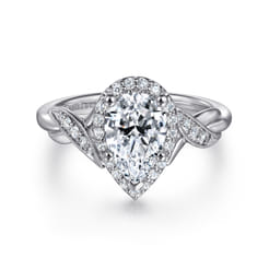 Shae - Vintage Inspired 14K White Gold Pear Shape Halo Diamond Engagement Ring