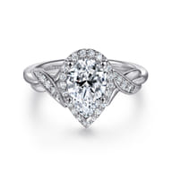 Shae - Vintage Inspired 14K White Gold Pear Shape Halo Diamond Engagement Ring