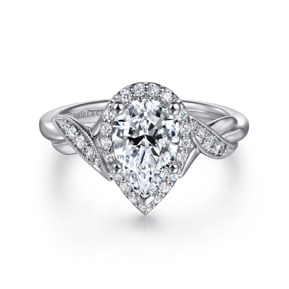 Shae - Vintage Inspired 14K White Gold Pear Shape Halo Diamond Engagement Ring