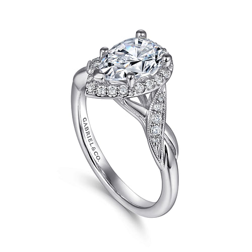 Shae - Vintage Inspired 14K White Gold Pear Shape Halo Diamond Engagement Ring - 0.17 ct - Shot 3
