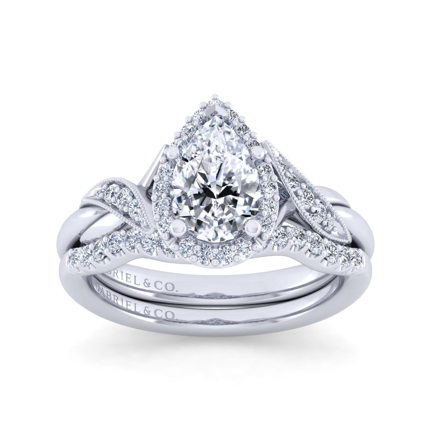 Shae - Vintage Inspired 14K White Gold Pear Shape Halo Diamond Engagement Ring