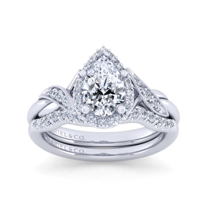 Shae - Vintage Inspired 14K White Gold Pear Shape Halo Diamond Engagement Ring