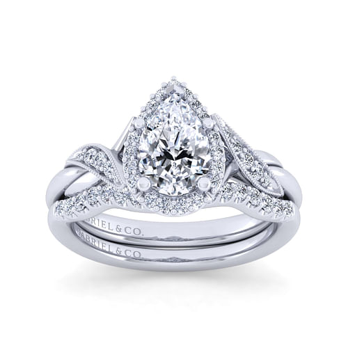 Shae - Vintage Inspired 14K White Gold Pear Shape Halo Diamond Engagement Ring - 0.17 ct - Shot 4