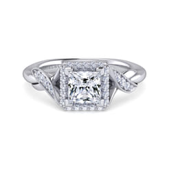 Shae - Vintage Inspired 14K White Gold Princess Halo Diamond Engagement Ring