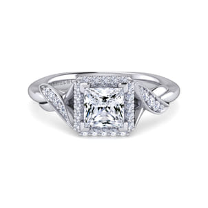 Shae - Vintage Inspired 14K White Gold Princess Halo Diamond Engagement Ring