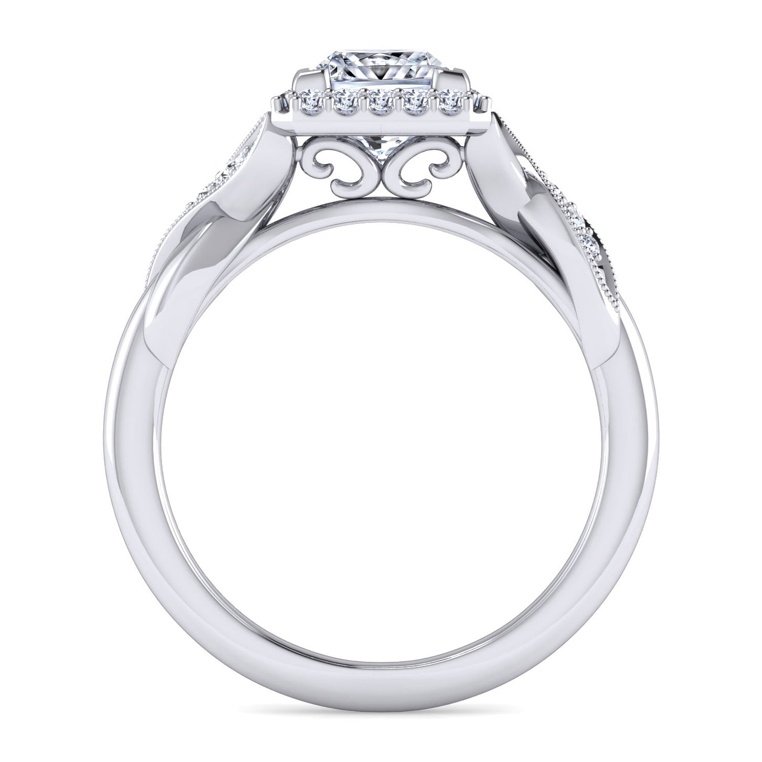 Shae - Vintage Inspired 14K White Gold Princess Halo Diamond Engagement Ring - 0.18 ct - Shot 2